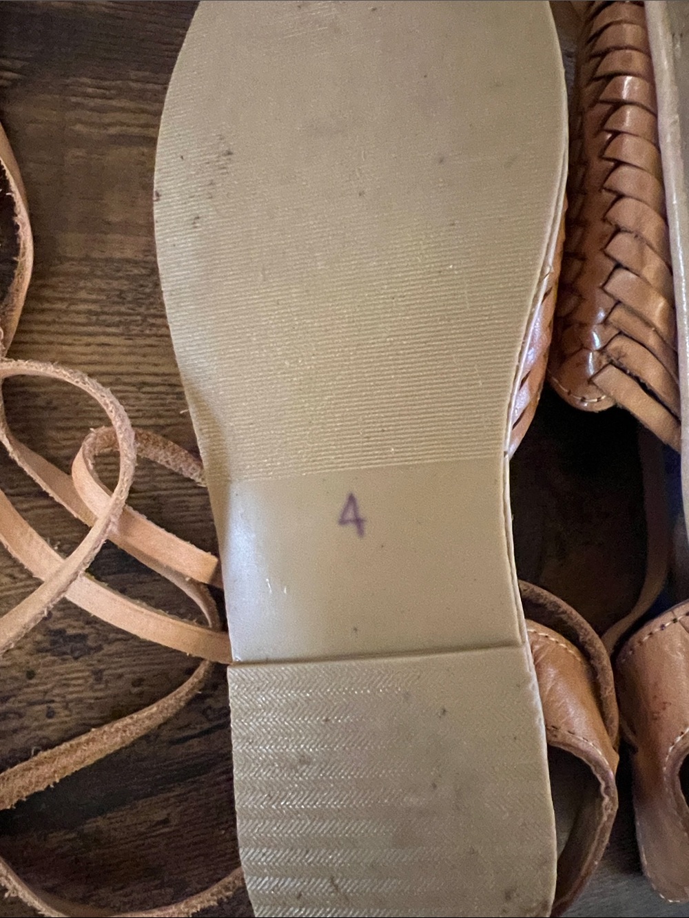 Yooko Handwoven Leather Lace-Up Sandals (Huaraches) in Tan size 4 (6 1/2-7) - Picture 3 of 4